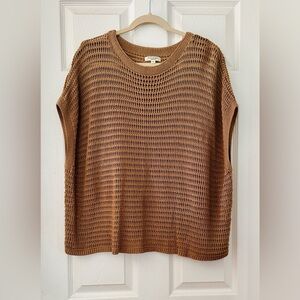 Max Studio XL Brown Open Knit Sweater Top Boho Lightweight Crochet Pullover